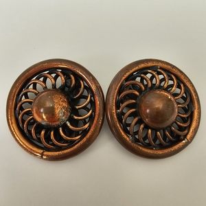 Robert Copper Tone metal spiral gear clip on Vintage Statement earrings